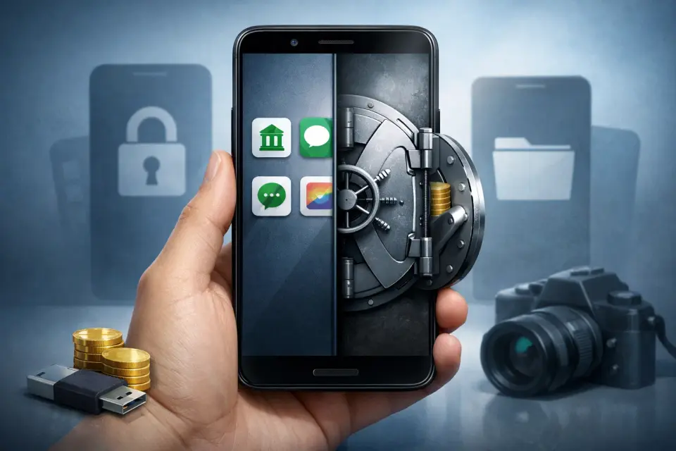 Smartfon z Androidem z otwartymi ustawieniami prywatnej przestrzeni