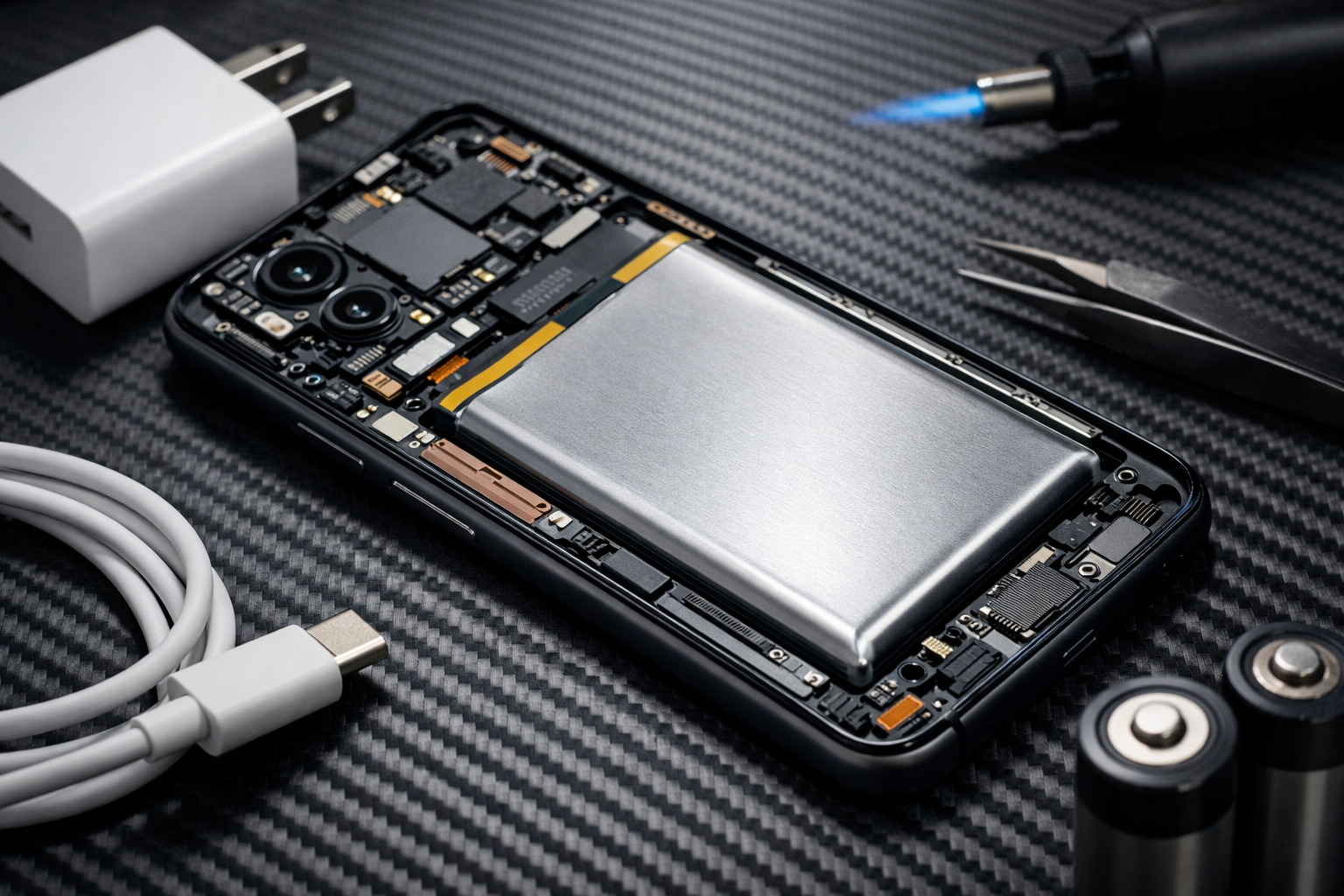 Smartfon ładowany przewodem z widoczną grafiką baterii