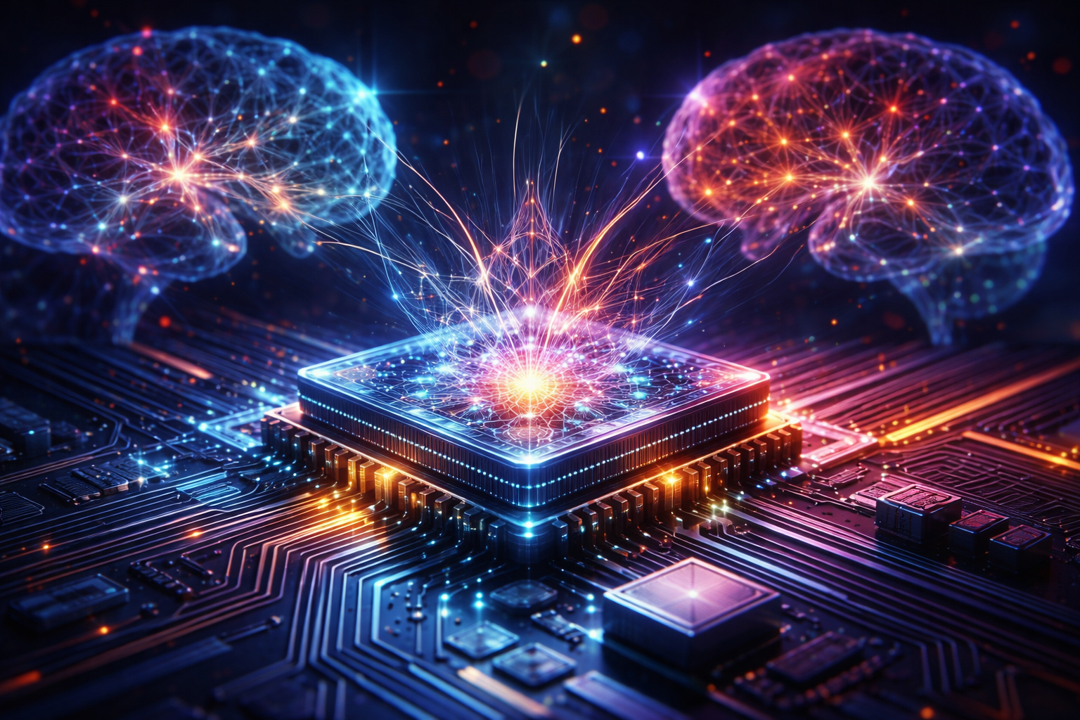 Wizualizacja neuromorficznego chipa inspirowanego siecią neuronową mózgu