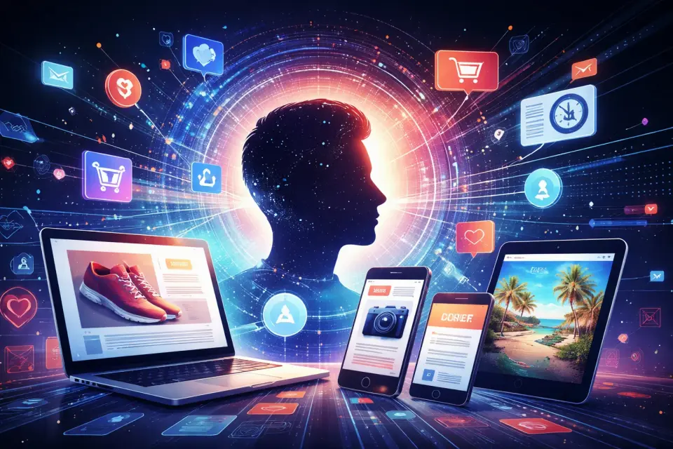 Spersonalizowane reklamy wyświetlane na ekranie laptopa podczas przeglądania internetu