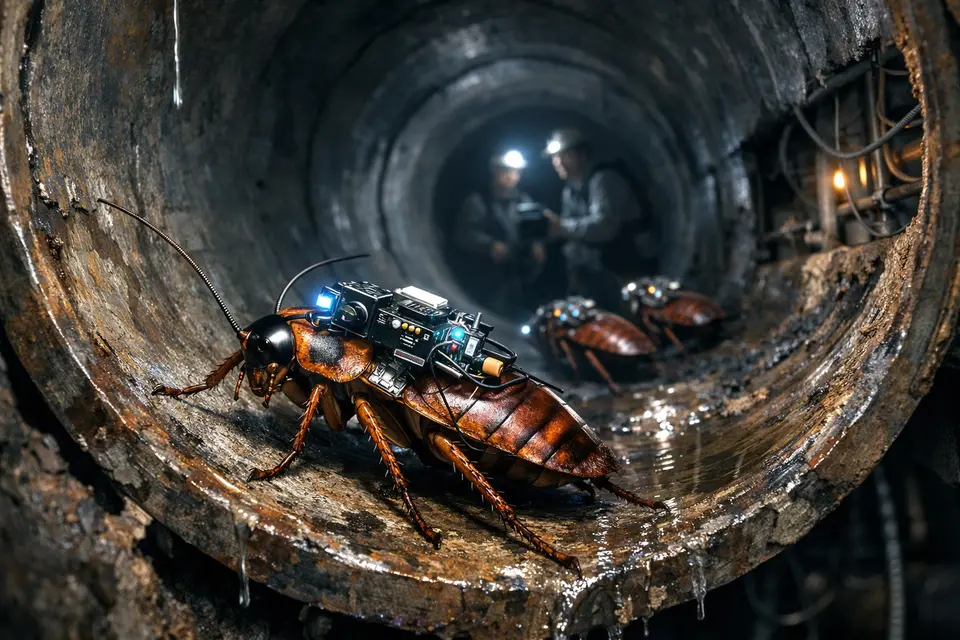 Karaluch-cyborg z modułem elektronicznym i miniaturową platformą inspekcyjną