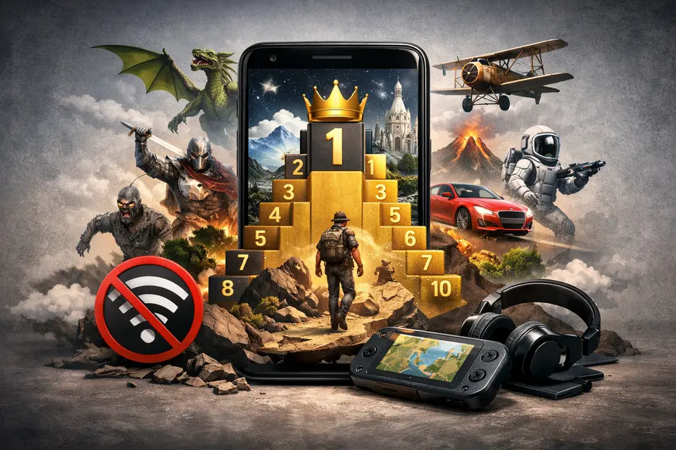 Zestawienie najlepszych gier offline na Androida na ekranie smartfona