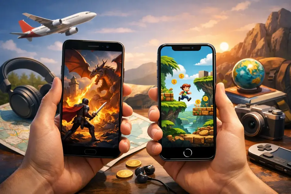 Smartfon z uruchomioną grą mobilną offline bez połączenia z internetem