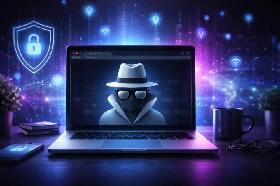 Okno przeglądarki w trybie incognito na ekranie laptopa