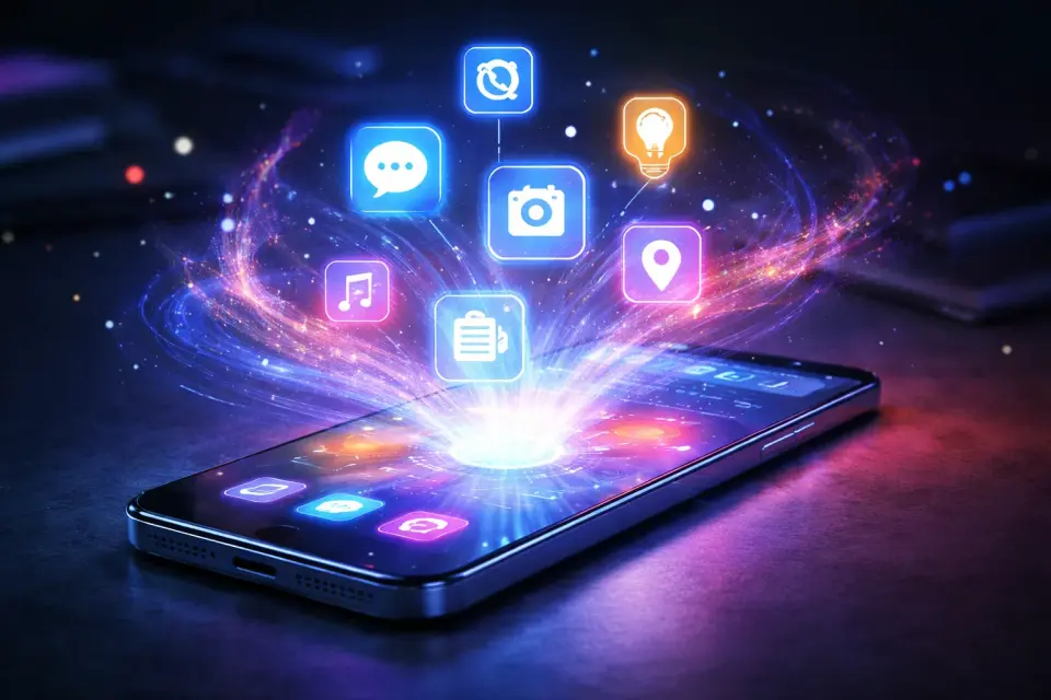 Smartfon z uruchomionymi funkcjami AI offline na ekranie